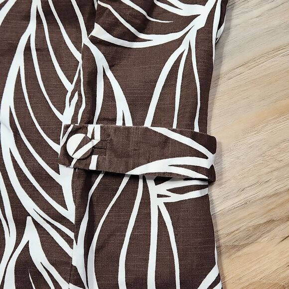 🔹️George by Mark Eisen Brown & Cream Leaf Print Fitted Dress w/Pockets Size 4 - Picture 6 of 12